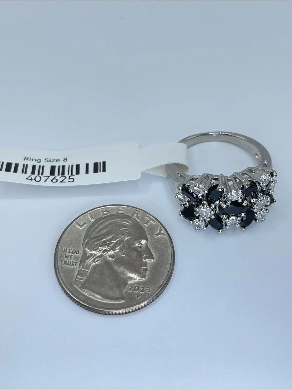 Swarovski Crystal Elements Black White Crystal Floral Cluster Ring Sz 8